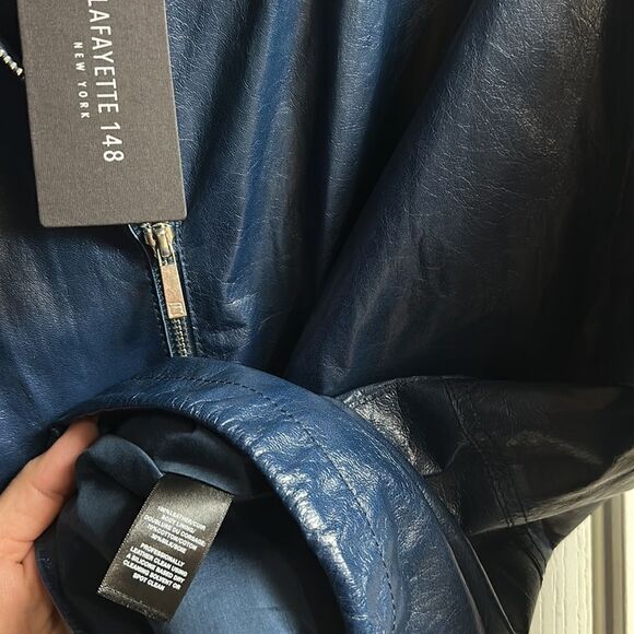 BLUE Lambskin Soft Leather Jacket Lafayette 148 New York NWT - Picture 10 of 16